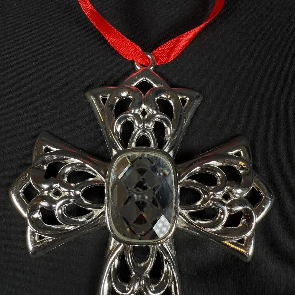 Lenox Bejeweled Silver Plated Cross Christmas tree Ornament
